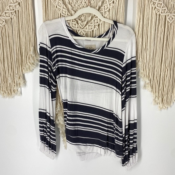 Chaser Stripe Jersey Peasant Sleeve T-shirt Top - Picture 1 of 5